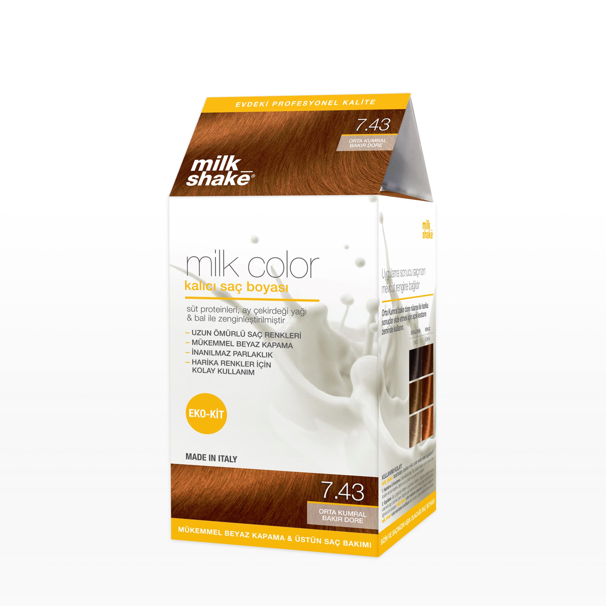 milk_shake milk color eko kit saç boyası orta kumral bakır dore - 7.43 (köpüksüz)