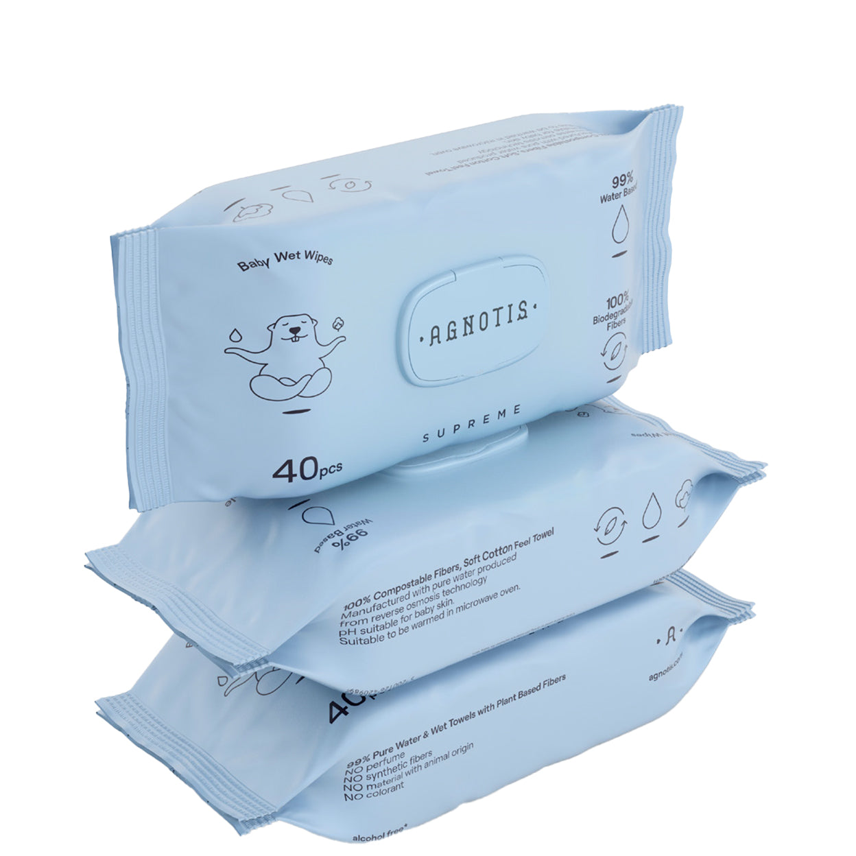 Agnotis Baby Supreme Wet Wipes %99 Saf Su İçeren Islak Havlu 40X3'lü 120 Yaprak